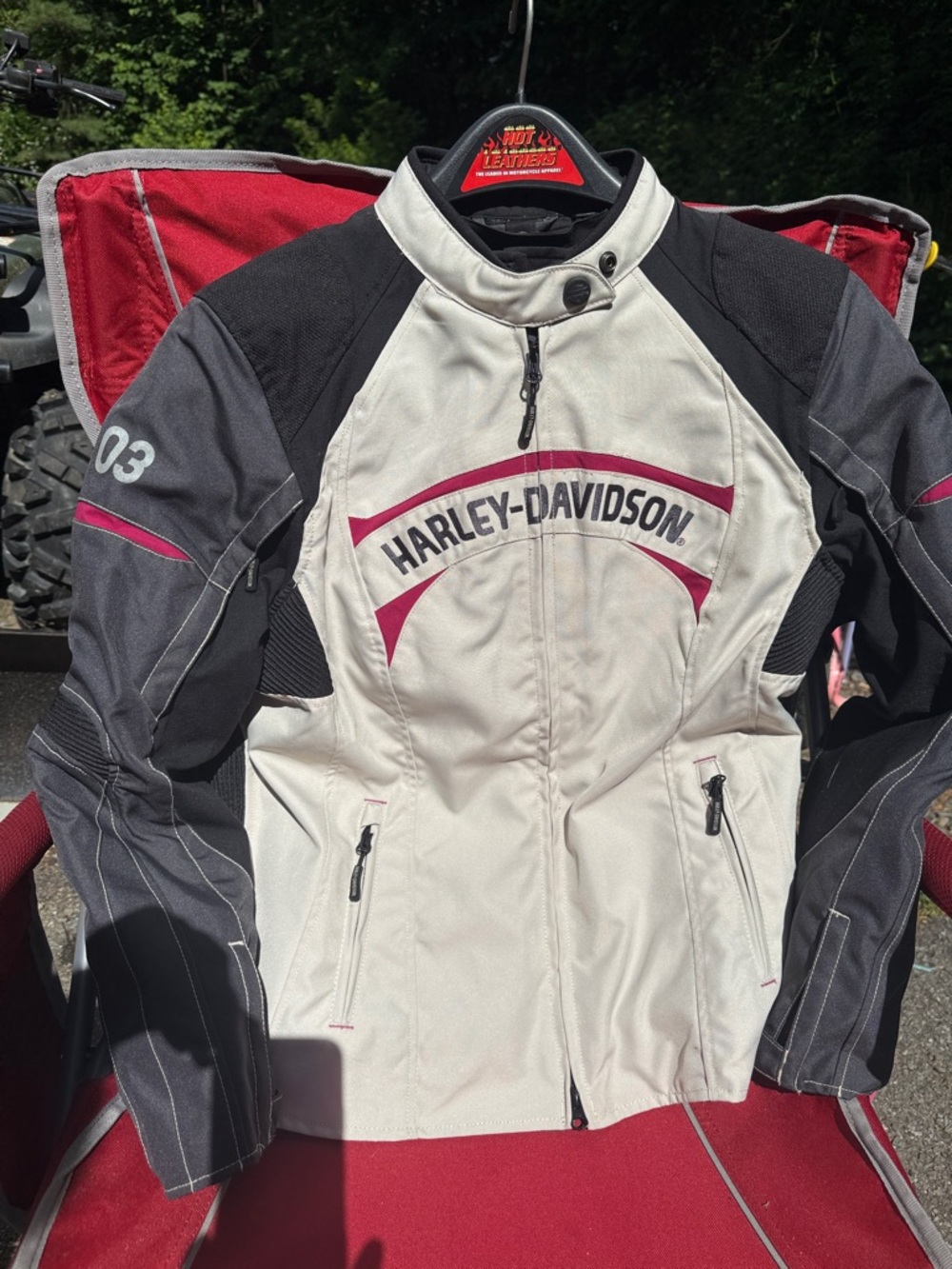 Harley-Davidson White, Gray & Burgundy Women's Motorcycle Jacket
